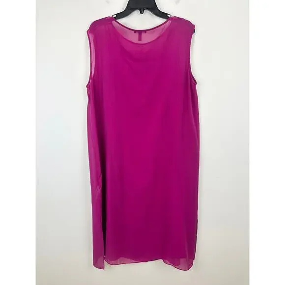 Eileen Fisher Sheer Silk Georgette Boat Neck Sleeveless Midi Dress Sangria L NWT Midi